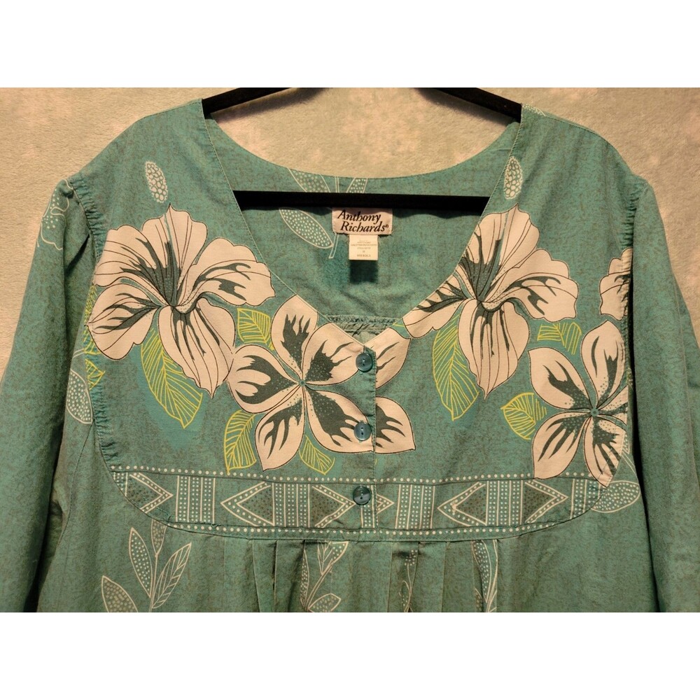 Anthony Richards 5X Mumu Kaftan Pullover House Dress Tropical Hibiscus Teal Moo